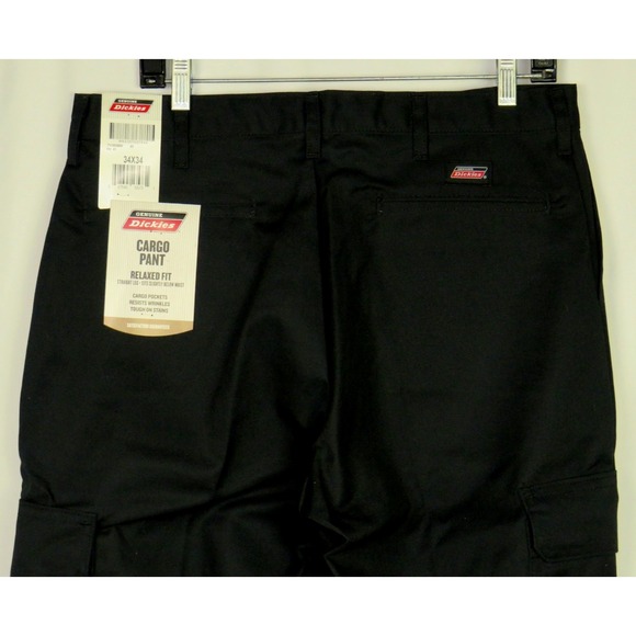 NEW! DICKIES Black FLEX Relaxed Fit Cargo Work Pants Men's 34 X 34 NWT! - Picture 1 of 8